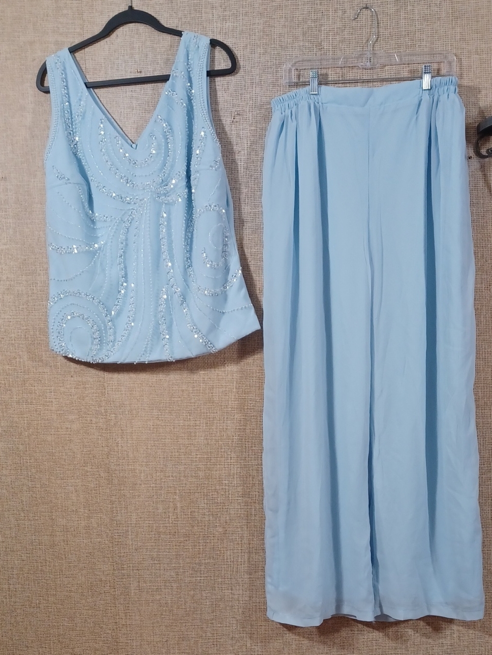 H&M Light Blue Sequin V-Neck Tank with Wide-Leg Pants